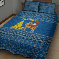 Sweden Christmas Quilt Bed Set with Gnome Yule Goat Royal Crest and Nordic Pattern - Wonder Print Shop