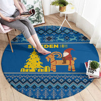 Sweden Christmas Round Carpet with Gnome Yule Goat Royal Crest and Nordic Pattern - Wonder Print Shop