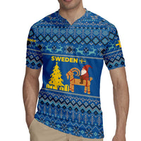 Sweden Christmas Rugby Jersey with Gnome Yule Goat Royal Crest and Nordic Pattern - Wonder Print Shop