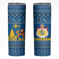 Sweden Christmas Skinny Tumbler with Gnome Yule Goat Royal Crest and Nordic Pattern - Wonder Print Shop
