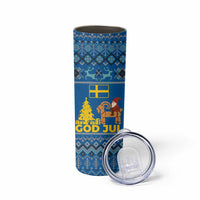 Sweden Christmas Skinny Tumbler with Gnome Yule Goat Royal Crest and Nordic Pattern - Wonder Print Shop