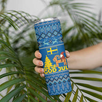 Sweden Christmas Skinny Tumbler with Gnome Yule Goat Royal Crest and Nordic Pattern - Wonder Print Shop