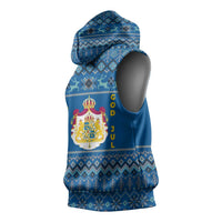 Sweden Christmas Sleeveless Hoodie with Gnome Yule Goat Royal Crest and Nordic Pattern - Wonder Print Shop
