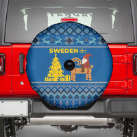 Sweden Christmas Spare Tire Cover with Gnome Yule Goat Royal Crest and Nordic Pattern - Wonder Print Shop