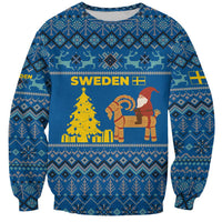 Sweden Christmas Sweatshirt with Gnome Yule Goat Royal Crest and Nordic Pattern - Wonder Print Shop