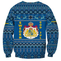 Sweden Christmas Sweatshirt with Gnome Yule Goat Royal Crest and Nordic Pattern - Wonder Print Shop