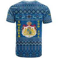 Sweden Christmas T Shirt with Gnome Yule Goat Royal Crest and Nordic Pattern - Wonder Print Shop