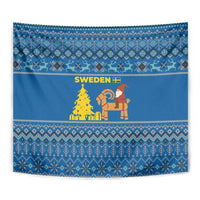 Sweden Christmas Tapestry with Gnome Yule Goat Royal Crest and Nordic Pattern - Wonder Print Shop