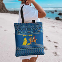 Sweden Christmas Tote Bag with Gnome Yule Goat Royal Crest and Nordic Pattern - Wonder Print Shop