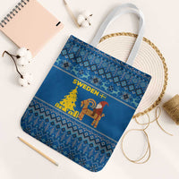 Sweden Christmas Tote Bag with Gnome Yule Goat Royal Crest and Nordic Pattern - Wonder Print Shop