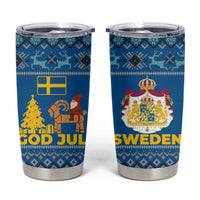 Sweden Christmas Tumbler Cup with Gnome Yule Goat Royal Crest and Nordic Pattern - Wonder Print Shop
