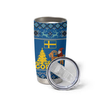 Sweden Christmas Tumbler Cup with Gnome Yule Goat Royal Crest and Nordic Pattern - Wonder Print Shop