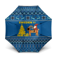 Sweden Christmas Umbrella with Gnome Yule Goat Royal Crest and Nordic Pattern - Wonder Print Shop