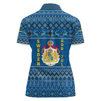 Sweden Christmas Women Polo Shirt with Gnome Yule Goat Royal Crest and Nordic Pattern - Wonder Print Shop