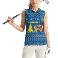 Sweden Christmas Women Sleeveless Polo Shirt with Gnome Yule Goat Royal Crest and Nordic Pattern - Wonder Print Shop