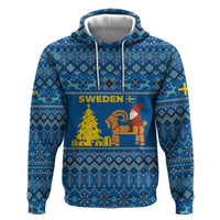 Sweden Christmas Zip Hoodie with Gnome Yule Goat Royal Crest and Nordic Pattern - Wonder Print Shop