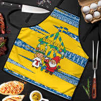 Sweden Christmas Apron with Santa Lucia Girl Midsummer Pole Swedish Flag and Nordic Pattern Design - Wonder Print Shop