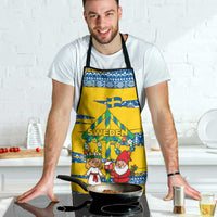 Sweden Christmas Apron with Santa Lucia Girl Midsummer Pole Swedish Flag and Nordic Pattern Design - Wonder Print Shop