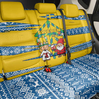 Sweden Christmas Back Car Seat Cover with Santa Lucia Girl Midsummer Pole Swedish Flag and Nordic Pattern Design - Wonder Print Shop