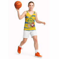 Sweden Christmas Basketball Jersey with Santa Lucia Girl Midsummer Pole Swedish Flag and Nordic Pattern Design - Wonder Print Shop