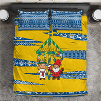Sweden Christmas Bedding Set with Santa Lucia Girl Midsummer Pole Swedish Flag and Nordic Pattern Design - Wonder Print Shop