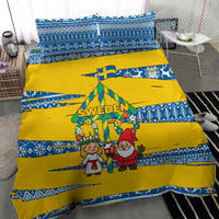 Sweden Christmas Bedding Set with Santa Lucia Girl Midsummer Pole Swedish Flag and Nordic Pattern Design - Wonder Print Shop