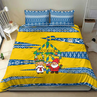 Sweden Christmas Bedding Set with Santa Lucia Girl Midsummer Pole Swedish Flag and Nordic Pattern Design - Wonder Print Shop