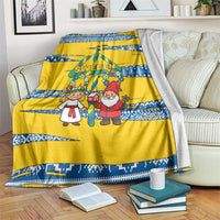 Sweden Christmas Blanket with Santa Lucia Girl Midsummer Pole Swedish Flag and Nordic Pattern Design - Wonder Print Shop