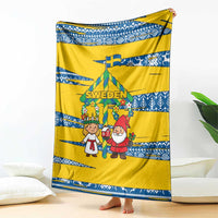 Sweden Christmas Blanket with Santa Lucia Girl Midsummer Pole Swedish Flag and Nordic Pattern Design - Wonder Print Shop