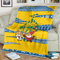 Sweden Christmas Blanket with Santa Lucia Girl Midsummer Pole Swedish Flag and Nordic Pattern Design - Wonder Print Shop