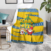 Sweden Christmas Blanket with Santa Lucia Girl Midsummer Pole Swedish Flag and Nordic Pattern Design - Wonder Print Shop