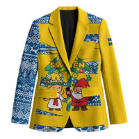 Sweden Christmas Blazer with Santa Lucia Girl Midsummer Pole Swedish Flag and Nordic Pattern Design - Wonder Print Shop