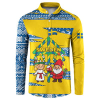 Sweden Christmas Button Sweatshirt with Santa Lucia Girl Midsummer Pole Swedish Flag and Nordic Pattern Design - Wonder Print Shop