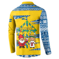 Sweden Christmas Button Sweatshirt with Santa Lucia Girl Midsummer Pole Swedish Flag and Nordic Pattern Design - Wonder Print Shop
