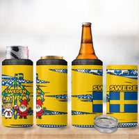 Sweden Christmas 4 in 1 Can Cooler Tumbler with Santa Lucia Girl Midsummer Pole Swedish Flag and Nordic Pattern Design - Wonder Print Shop