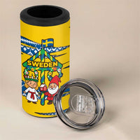 Sweden Christmas 4 in 1 Can Cooler Tumbler with Santa Lucia Girl Midsummer Pole Swedish Flag and Nordic Pattern Design - Wonder Print Shop