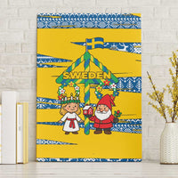 Sweden Christmas Canvas Wall Art with Santa Lucia Girl Midsummer Pole Swedish Flag and Nordic Pattern Design - Wonder Print Shop