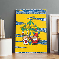 Sweden Christmas Canvas Wall Art with Santa Lucia Girl Midsummer Pole Swedish Flag and Nordic Pattern Design - Wonder Print Shop