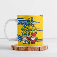 Sweden Christmas Ceramic Mug with Santa Lucia Girl Midsummer Pole Swedish Flag and Nordic Pattern Design - Wonder Print Shop