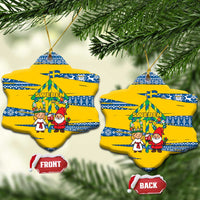 Sweden Christmas Ceramic Ornament with Santa Lucia Girl Midsummer Pole Swedish Flag and Nordic Pattern Design - Wonder Print Shop