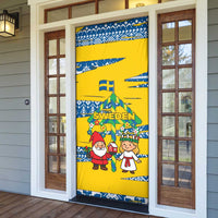 Sweden Christmas Door Cover with Santa Lucia Girl Midsummer Pole Swedish Flag and Nordic Pattern Design - Wonder Print Shop