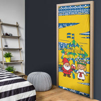 Sweden Christmas Door Cover with Santa Lucia Girl Midsummer Pole Swedish Flag and Nordic Pattern Design - Wonder Print Shop
