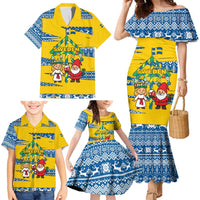 Sweden Christmas Family Matching Mermaid Dress and Hawaiian Shirt with Santa Lucia Girl Midsummer Pole Swedish Flag and Nordic Pattern Design - Wonder Print Shop
