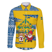 Sweden Christmas Family Matching Mermaid Dress and Hawaiian Shirt with Santa Lucia Girl Midsummer Pole Swedish Flag and Nordic Pattern Design - Wonder Print Shop