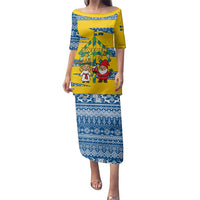 Sweden Christmas Family Matching Puletasi and Hawaiian Shirt with Santa Lucia Girl Midsummer Pole Swedish Flag and Nordic Pattern Design - Wonder Print Shop