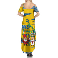 Sweden Christmas Family Matching Summer Maxi Dress and Hawaiian Shirt with Santa Lucia Girl Midsummer Pole Swedish Flag and Nordic Pattern Design - Wonder Print Shop