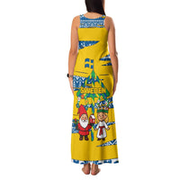 Sweden Christmas Family Matching Tank Maxi Dress and Hawaiian Shirt with Santa Lucia Girl Midsummer Pole Swedish Flag and Nordic Pattern Design - Wonder Print Shop