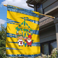 Sweden Christmas Garden Flag with Santa Lucia Girl Midsummer Pole Swedish Flag and Nordic Pattern Design - Wonder Print Shop