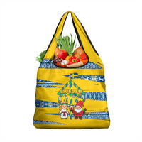 Sweden Christmas Grocery Bag with Santa Lucia Girl Midsummer Pole Swedish Flag and Nordic Pattern Design - Wonder Print Shop