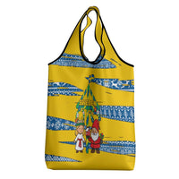 Sweden Christmas Grocery Bag with Santa Lucia Girl Midsummer Pole Swedish Flag and Nordic Pattern Design - Wonder Print Shop